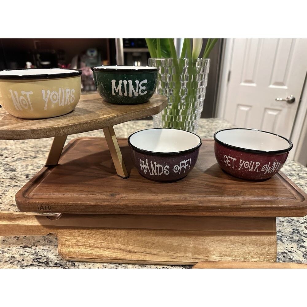 Set Of 4 Cereal Bowls Or Pet Dishes, “Mine”, “Hands Off!”, “Get Your Own!”